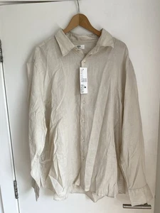 Uniqlo 100% Linen Men’s Long Sleeve Shirt Natural Colour Size XXL Bnwt - Picture 1 of 15