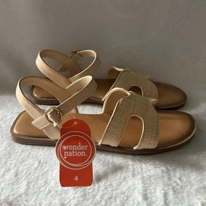 Wonder Nation große Mädchen Größe 4 Sandalen mit beige verstellbaren Riemen Schuhe neu  - Bild 1 von 9