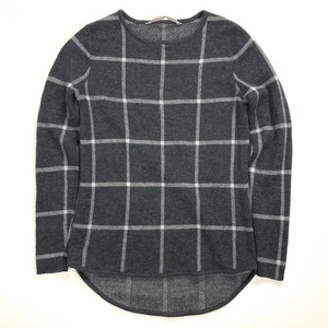Athleta Dakota Merino Wool Sweater Womens Small Gray Knit Curved Hem Grid Check - Picture 1 of 12