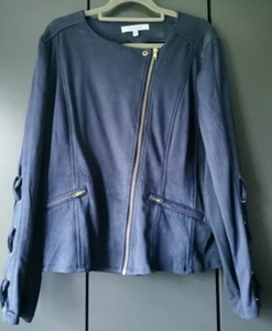 Together Dark Blue Suedette & Ribbed Fabric Jacket size 16 - Picture 1 of 22