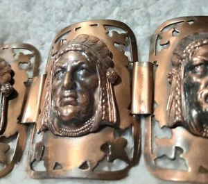 vintage INDIAN Chief TRIBAL COPPER BRACELET Native American cut outs link - Picture 1 of 19