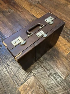Vintage Yuen Chong Vanity Travel Suitcase Leather Trunk Luggage Rare Hardware - Picture 1 of 19