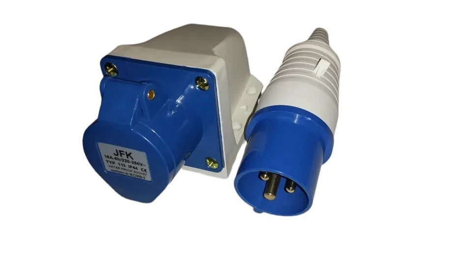 16 amp plug and wall mount socket 3 pin IP44 rated, caravan camping parks etc - Image 1 of 1