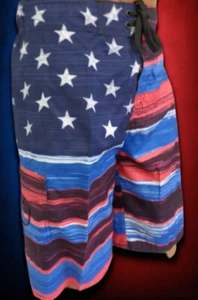 MEN'S American FLAG SWIM TRUNK BOARD SHORTS Denim Red Navy White OLD GLORY USA - Picture 1 of 2