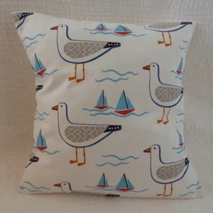 16" inch Cushion Cover Seagull Bird Print Blue Red White Seaside Handmade 40cm - Picture 1 of 5
