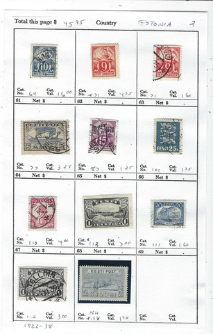 ESTONIA Classics...#64//138...M & U...1922/38...11 Diff...SCV $45.95 Cover