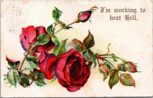 Red Rose Greetings Early 1900s Postcard Posted - Picture 1 of 2