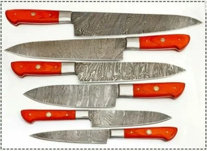 Hochwertiges handgeschmiedetes Damaststahl Kochmesser Set mit Dollar Holzgriff - Bild 1 von 3