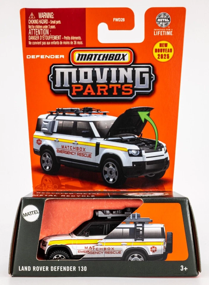 2025 Matchbox Moving Parts #24 Land Rover Defender 130 WHITE | EMERGENCY | FSC - Image 1 of 1