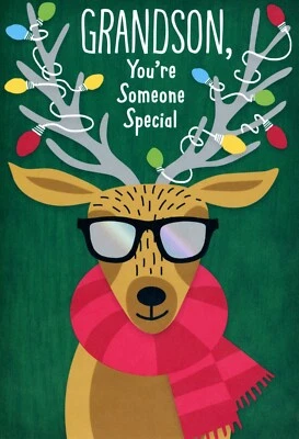 Funny CHRISTMAS Card FOR GRANDSON, Cool Reindeer Lights by Hallmark + Envelope - Image 1 of 4