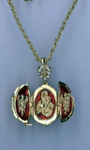 Religious Egg Pendant w/clear Crystal Cross, Red main with decor and more - Picture 1 of 4