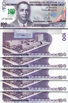 Philippines 100 Piso 2011, UNC, 5 Pcs LOT, Comm, 100 Years DE LA SALLE , P-212A - Image 1 of 4