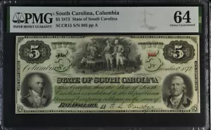 South Carolina Columbia 1873 $5 CR.15 -- PMG 64 Choice Uncirculated - Picture 1 of 3