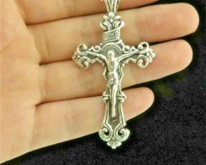 large JESUS CRUCIFIX CROSS pendant 24" Sterling Silver 925 necklace chain men - Picture 1 of 5
