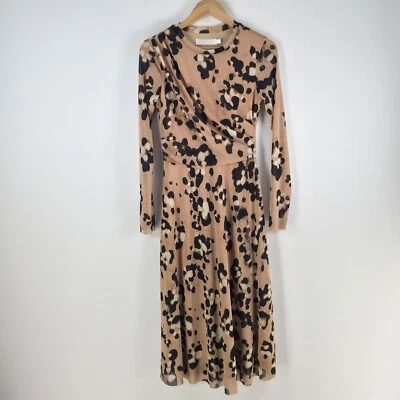 Vestido Sunny Girl Mujer Talla 8 Midi Fit Acampanado Marrón Leopardo Manga Larga 100865 Foto 1 de 4