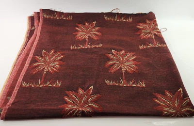 1+ yds Maroon Burgundy Chenille Palm Trees Upholstery Fabric 54" Wide - Image 1 of 4