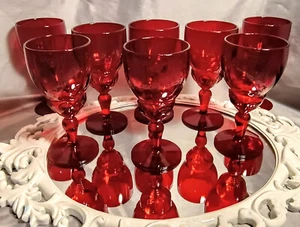 8 Vintage neue Martinsville/Wikinger MOONDROPS RUBY Wasserkelche Weingläser RAR - Bild 1 von 7