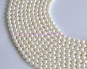 Genuine 6-7mm Natural White Freshwater Pearl Rice-shaped Loose Beads 15'' Yu134 - Picture 1 of 12