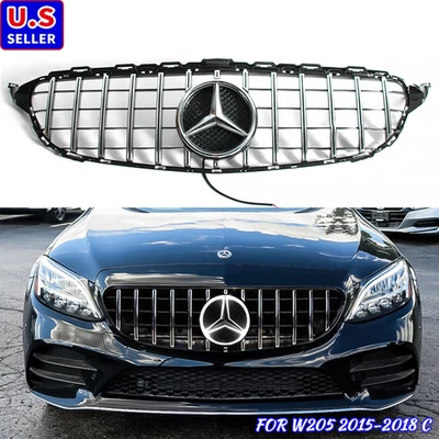 Front Grill Grille W/LED Emblem for Mercedes Benz W205 2015-2018 C200 C250 C300 - Изображение 1 из 4