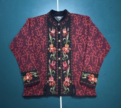 Cárdigan Suéter Multicolor Diseño Islandés Lana Completamente Forrado Botones Talla M Foto 1 de 4
