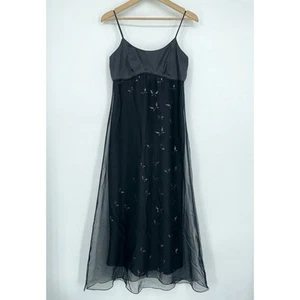 Vintage 90’s Y2K Butterfly Prom Dress Sparkle Glitter Satin Maxi Midi, 8 Petite - Picture 1 of 12