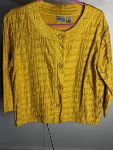 Chicos Yellow Gold Cardigan Jacket Blazer Stitch Pattern Rayon/Cotton Sz 2 - Picture 1 of 3