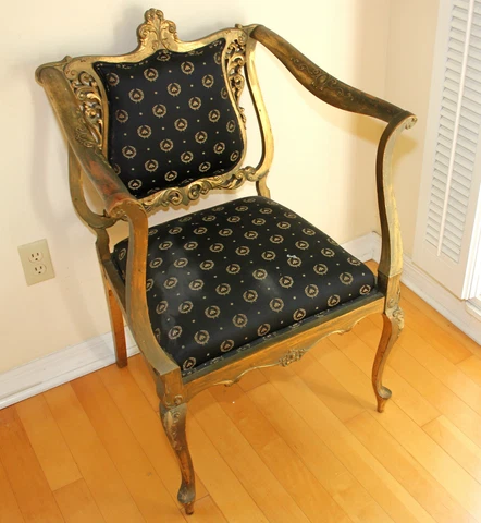Stunning Louis XV Parlor Chair with Napoleonic Crest Fabric Cover