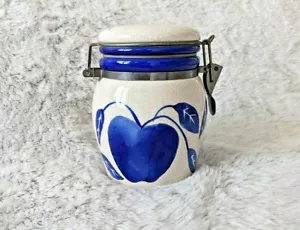 Vintage DESIGNPAC Blue White CANISTER/JAR Locking Lid Ceramic Fruits Design EUC - Picture 1 of 12