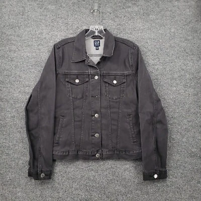 Chaqueta Gap Mujer M Gris Medio Suave Icono Denim Camionero Abotonada Elástica Jean Foto 1 de 4