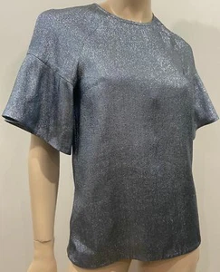 STELLA MCCARTNEY Silver Metallic Silk Blend 2PC Short Sleeve Top & Trousers Set - Picture 1 of 12