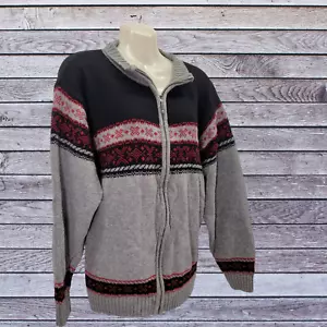 Dress Barn Women's Sweater Fair Isle Sz 18/20 Black/Gray/Red Full Zip Padded - Picture 1 of 5