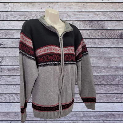Dress Barn Women's Sweater Fair Isle Sz 18/20 Black/Gray/Red Full Zip Padded - Image 1 of 4