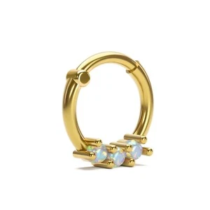 18K Gold Vermeil Lab Opal Septum Clicker Hoop Ring Minimalist Jewelry Rare Gift - Picture 1 of 5