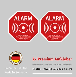 Aufkleber Set Alarm 2x Alarmanlage Alarmgesichert Wetterfest UV-Beständig - Bild 1 von 2