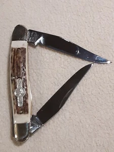 GERMAN BULL BRAND HAND MADE GERMAN STAILESS STAG MUSKRAT FOLDING KNIFE UNUSED - Picture 1 of 13