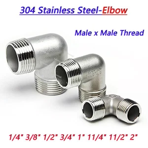 304 Stainless Steel Elbow BSP 1/4" to 2" Male Thread Fittings Pipe Connector - Picture 1 of 16