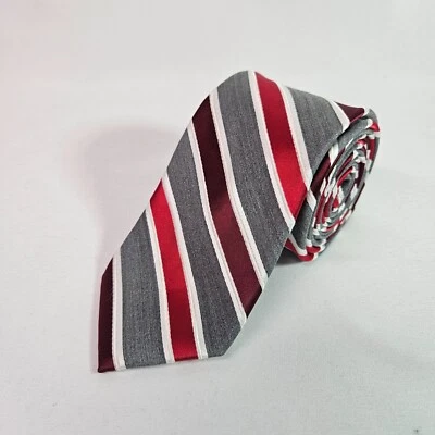 Corbata JF J. Ferrar Mezcla Seda Gris Rojo Blanco Rayas 2.75" x 59.5" Foto 1 de 4
