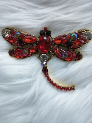 Broche prendedor insecto animal libélula roja mujer niña joyería regalo de moda  Foto 1 de 3