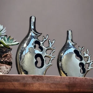 Silver/Chrome Coral Style Vase Set of Two - Picture 1 of 5