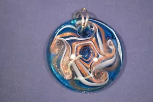 Blue Sparkle Swirl Glass Necklace Charm,2",Preowned - Picture 1 of 2