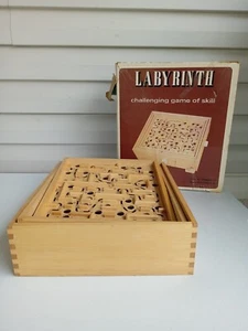 Vintage 1970s Labyrinth Wood Maze Balance Strategy Game w Marbles 9x11x2.5 Works - Picture 1 of 2