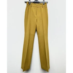 AKRIS High Rise Mustard Yellow Cashmere Felt Slim Flare Slacks Pants Sz 6 - Picture 1 of 11
