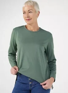Denim & Co. Oversized Round Neck Long Sleeves Top In Green UK Size XL - Picture 1 of 2