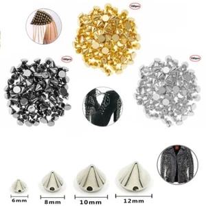 100Pcs 6/8/10/12mm Cone Plastic Spikes  Sew  Leather Rivets Punk DIY Crafts For - Picture 1 of 13