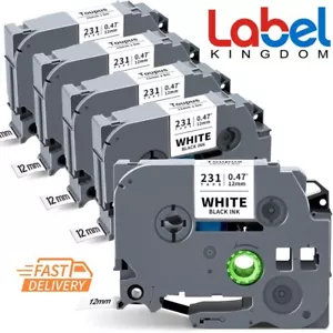 Per Brother P-Touch TZe-231 TZ-231 PT-D210 Nastro Etichettatrice Bianco 12mm x 8M 5 PK - Foto 1 di 12