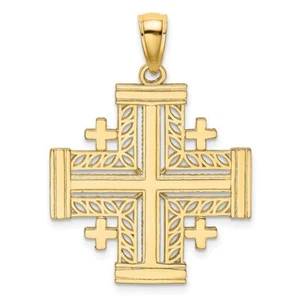 New 14k Gold Cut- Out Jerusalem Cross Pendant - Picture 1 of 2