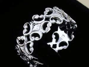 R049- LOVELY 9ct Solid White Gold Filigree FULL Eternity Ring Wedding Band - Picture 1 of 3