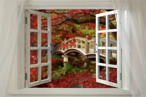 Fenster zur HERBSTPRACHT szenisches POSTER rote Blätter 20x30 FUSS Brücke NEU! - Bild 1 von 1