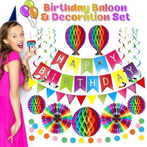 Ultimate Feliz Cumpleaños Arcoíris Banderín Adornos Colmena Guirnalda Set - Imagen 1 de 11