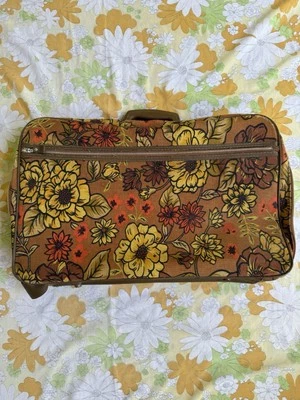 Maleta de Viaje Vintage Retro Marrón Floral Bolso Bantam Años 70 Foto 1 de 4